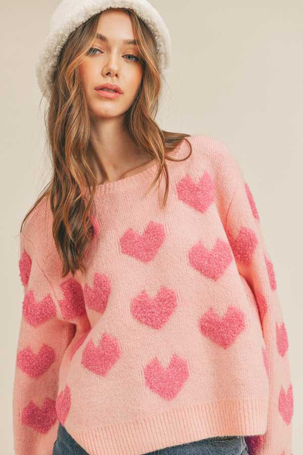 Fuzzy Heart Pullover pink front | MILK MONEY milkmoney.co | cute clothes for women. womens online clothing. trendy online clothing stores. womens casual clothing online. trendy clothes online. trendy women's clothing online. ladies online clothing stores. trendy women's clothing stores. cute female clothes.