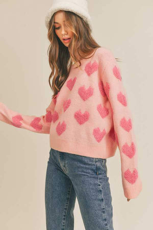 Fuzzy Heart Pullover pink side| MILK MONEY milkmoney.co | cute clothes for women. womens online clothing. trendy online clothing stores. womens casual clothing online. trendy clothes online. trendy women's clothing online. ladies online clothing stores. trendy women's clothing stores. cute female clothes.