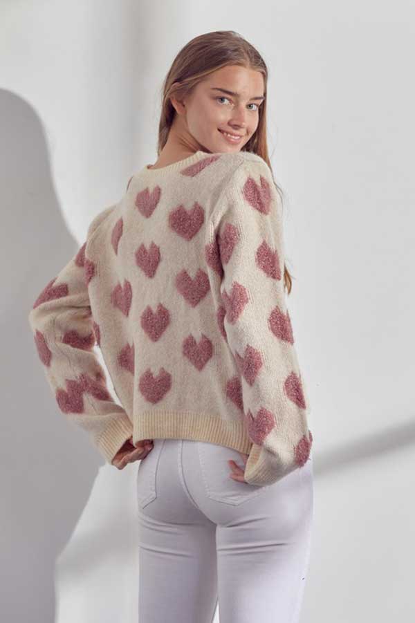 Fuzzy Heart Pullover taupe back | MILK MONEY milkmoney.co | cute clothes for women. womens online clothing. trendy online clothing stores. womens casual clothing online. trendy clothes online. trendy women's clothing online. ladies online clothing stores. trendy women's clothing stores. cute female clothes.