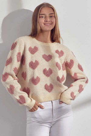 Fuzzy Heart Pullover taupe front  | MILK MONEY milkmoney.co | cute clothes for women. womens online clothing. trendy online clothing stores. womens casual clothing online. trendy clothes online. trendy women's clothing online. ladies online clothing stores. trendy women's clothing stores. cute female clothes.