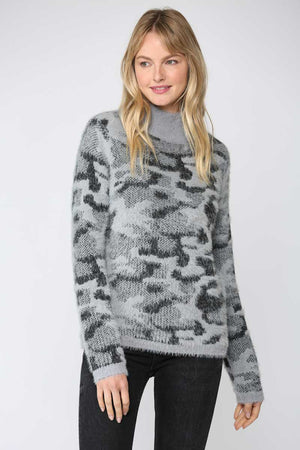 Fuzzy Leopard Knit Pullover Sweater grey front | MILK MONEY milkmoney.co | cute sweaters for women. cute knit sweaters. cute pullover sweaters