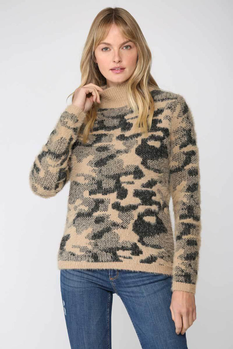 Fuzzy Leopard Knit Pullover Sweater latte front | MILK MONEY milkmoney.co | cute sweaters for women. cute knit sweaters. cute pullover sweaters