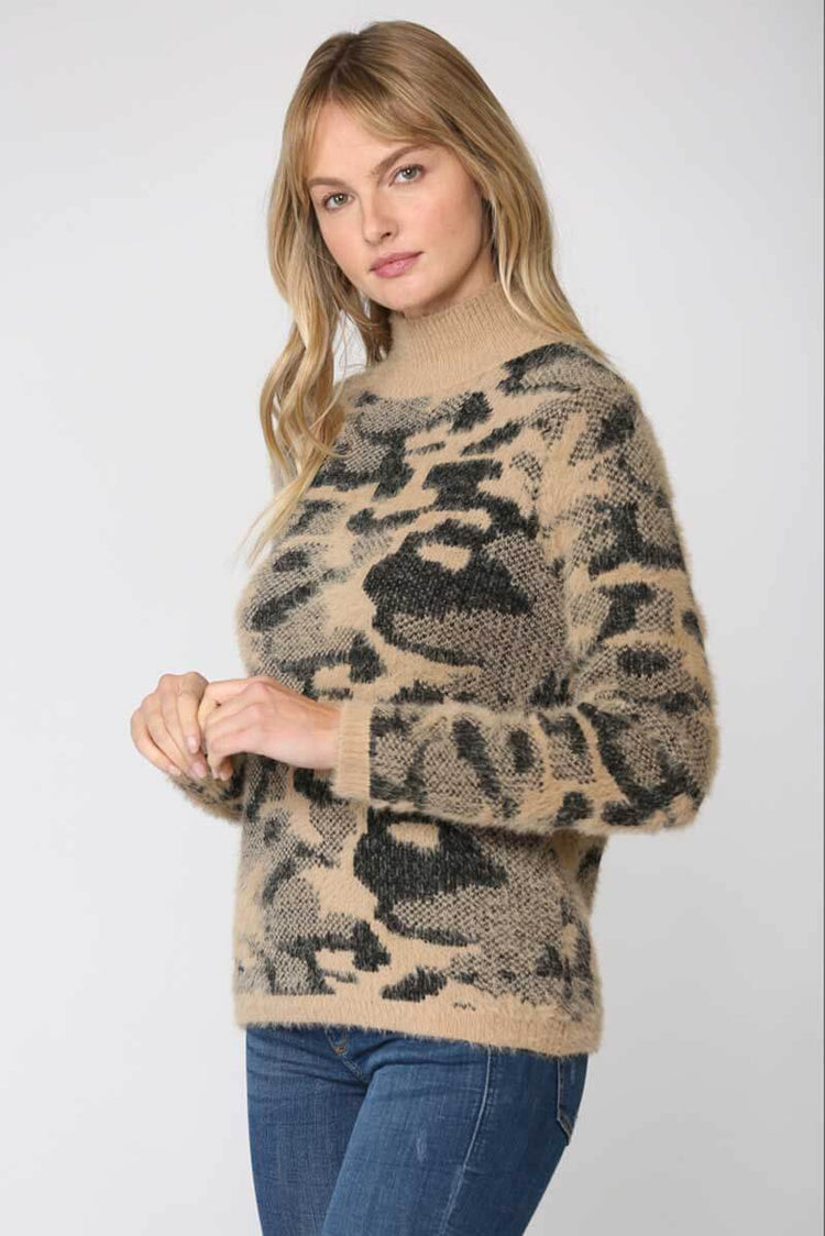 Fuzzy Leopard Knit Pullover Sweater latte side | MILK MONEY milkmoney.co | cute sweaters for women. cute knit sweaters. cute pullover sweaters