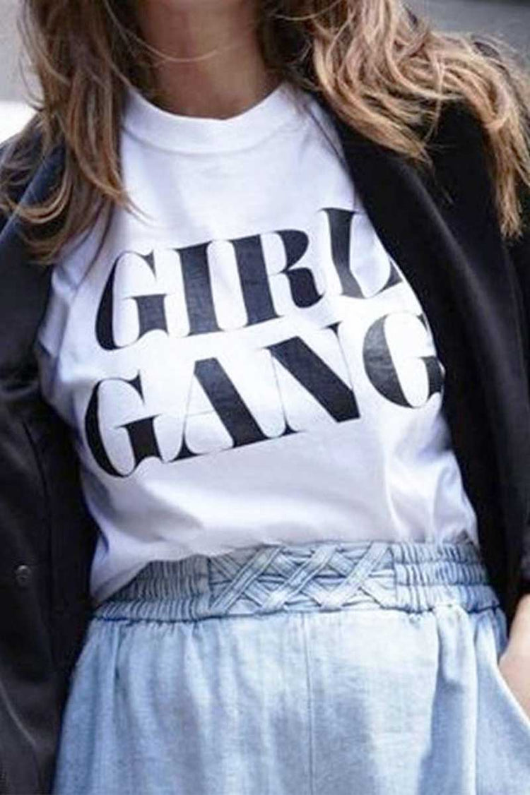 Girl Gang Graphic Tee white front | MILK MONEY milkmoney.co | cute tops for women. trendy tops for women. stylish tops for women. pretty womens tops.