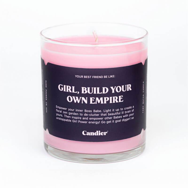 Girl, Build Your Empire Candle pink front | MILK MONEY milkmoney.co | Our scented candle is 100% soy wax made from USA grown Soy beans. All of our candles are hand poured in small batches.