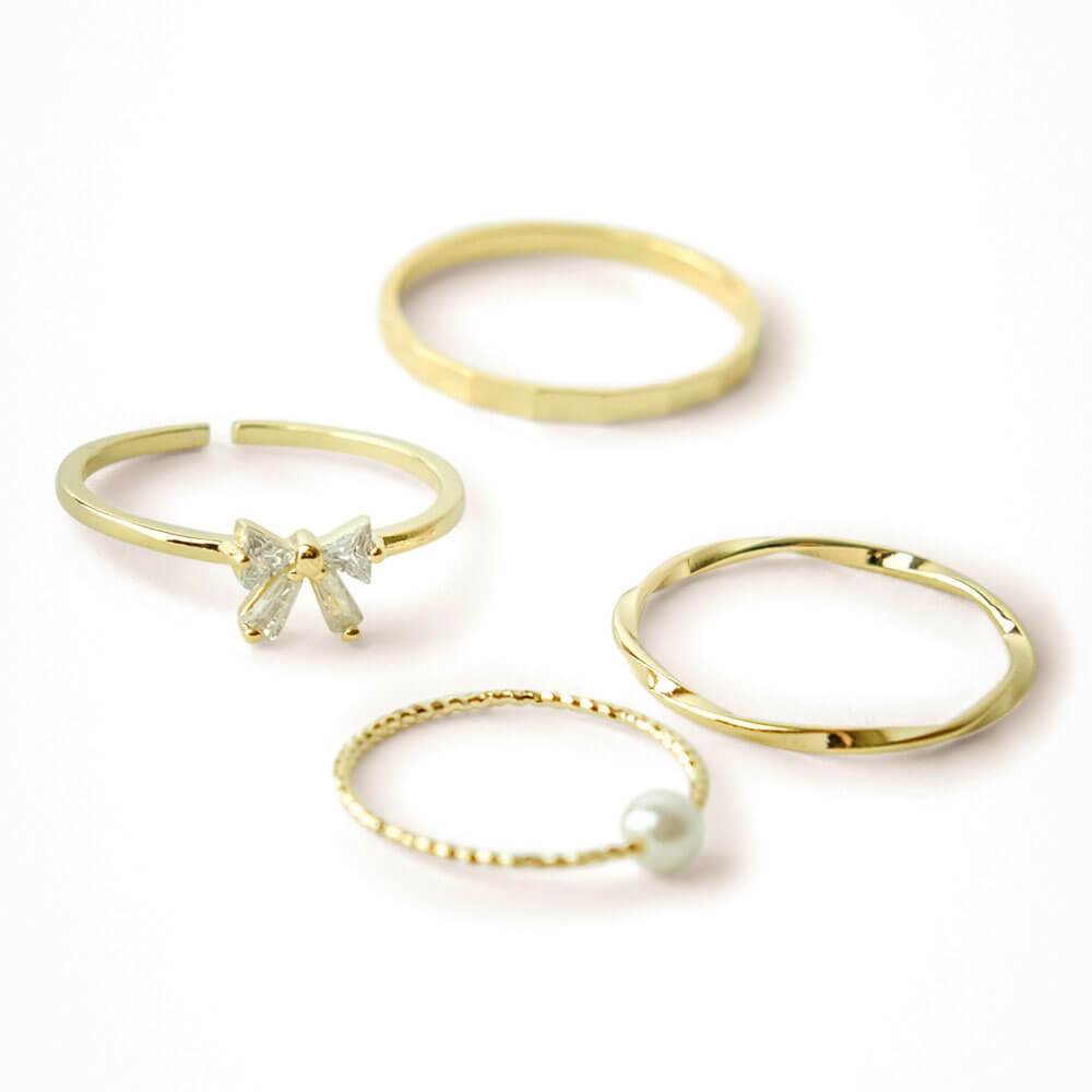 Gold Crystal Bow Ring Set 4 - MILK MONEY