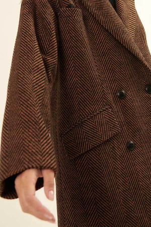 Herringbone Tweed Double Breasted Overcoat toffee detail | MILK MONEY milkmoney.co | cute jackets for women. cute coats. cool jackets for women. stylish jackets for women. trendy jackets for women. trendy womens coats.
