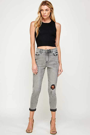 High Rise Skinny Grey Washed Jeans front | MILK MONEY milkmoney.co | cute clothes for women. womens online clothing. trendy online clothing stores. womens casual clothing online. trendy clothes online. trendy women's clothing online. ladies online clothing stores. trendy women's clothing stores. cute female clothes.