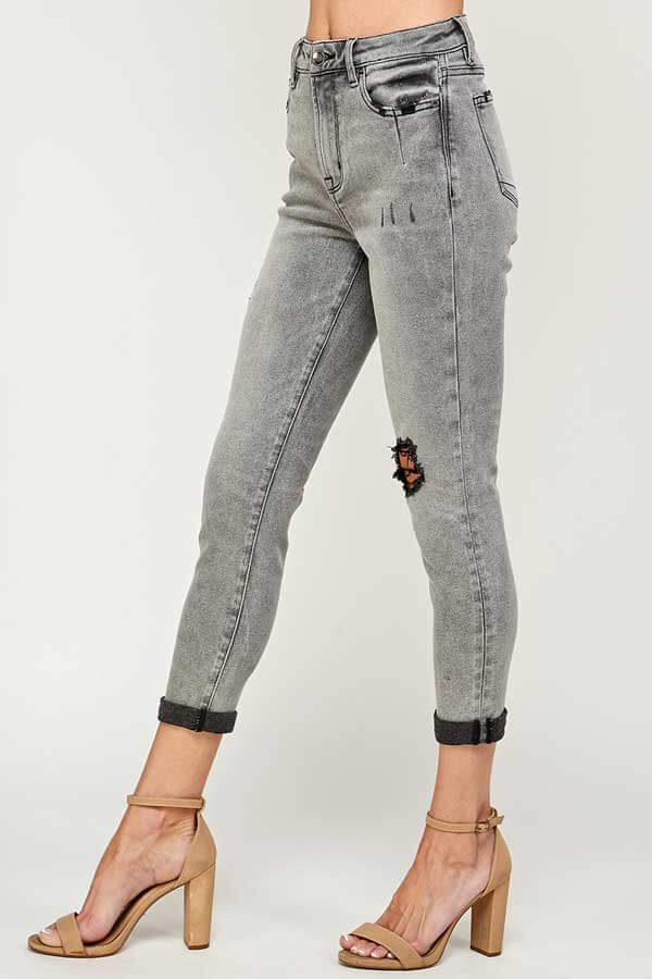 High Rise Skinny Grey Washed Jeans side | MILK MONEY milkmoney.co | cute clothes for women. womens online clothing. trendy online clothing stores. womens casual clothing online. trendy clothes online. trendy women's clothing online. ladies online clothing stores. trendy women's clothing stores. cute female clothes.