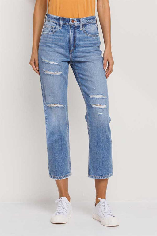 High Rise Slim Straight Cropped Jeans blue front | MILK MONEY milkmoney.co | cute clothes for women. womens online clothing. trendy online clothing stores. womens casual clothing online. trendy clothes online. trendy women's clothing online. ladies online clothing stores. trendy women's clothing stores. cute female clothes.