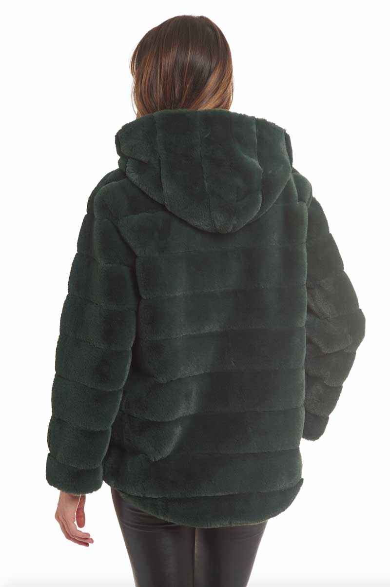 Hooded Lux Faux Fur Coat green back | MILK MONEY milkmoney.co | cute jackets for women. cute coats. cool jackets for women. stylish jackets for women. trendy jackets for women. trendy womens coats.