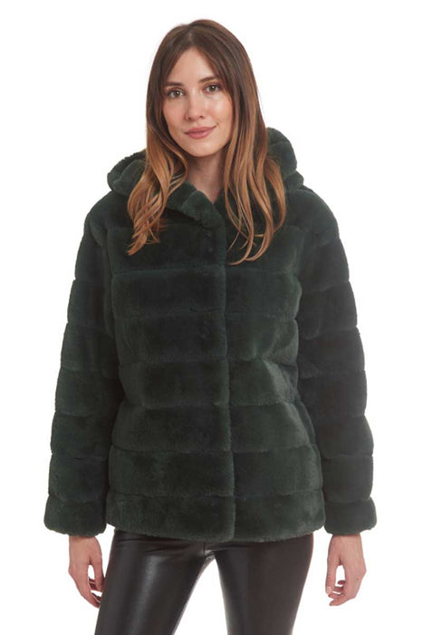 Hooded Lux Faux Fur Coat green front | MILK MONEY milkmoney.co | cute jackets for women. cute coats. cool jackets for women. stylish jackets for women. trendy jackets for women. trendy womens coats.