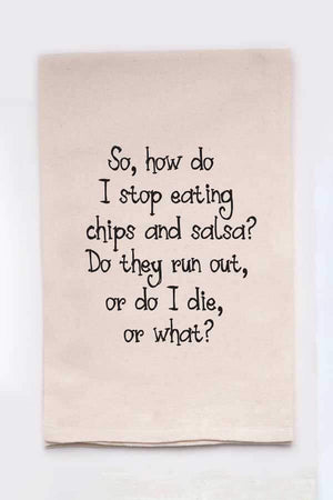 How Do I Stop Eating Chips And Salsa Sassy Kitchen Tea Towel white front | MILK MONEY cute gift 