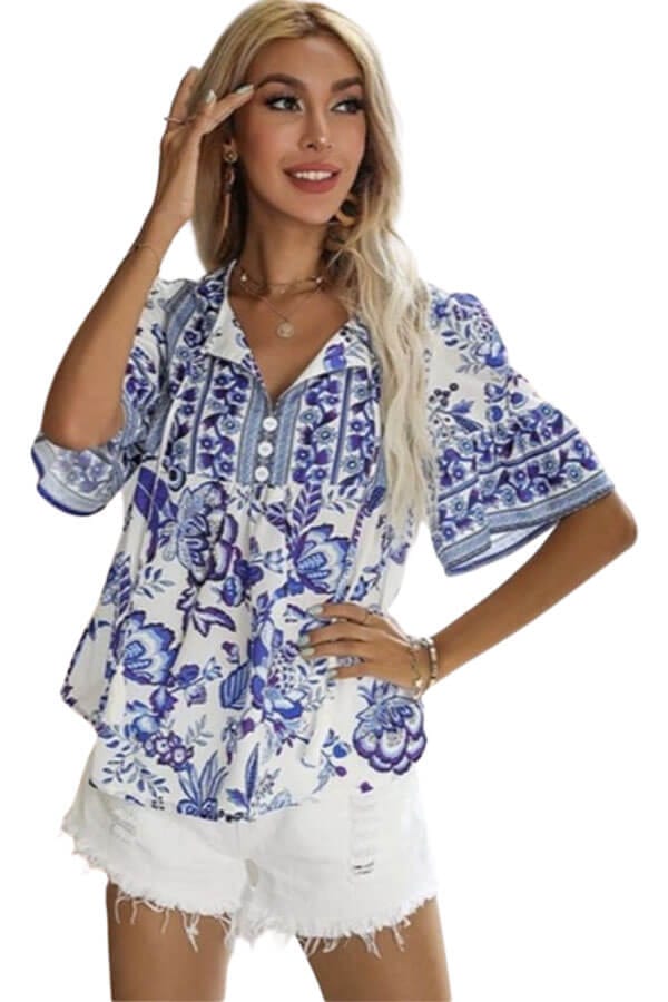 Island Floral Tunic Top white front | MILK MONEY milkmoney.co | cute tops for women. trendy tops for women. cute blouses for women. stylish tops for women. pretty womens tops. 