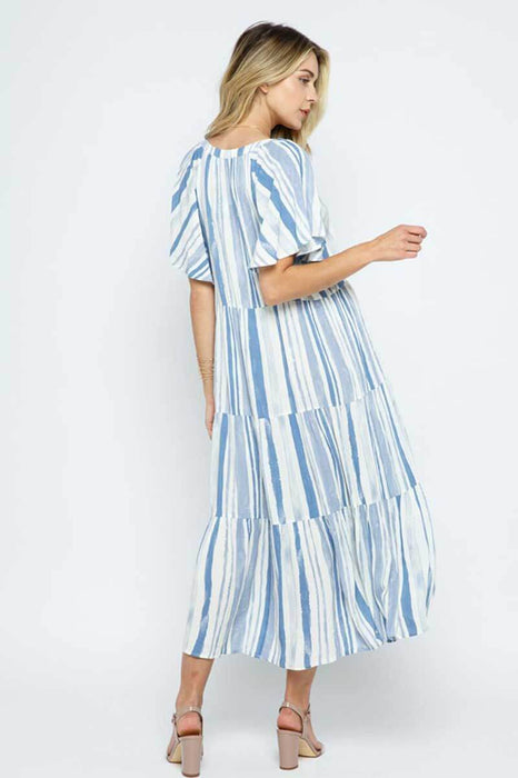 Island Print Tiered Long Dress blue back | MILK MONEY milkmoney.co | cute dresses for women. pretty dresses for women. cute dresses online. 