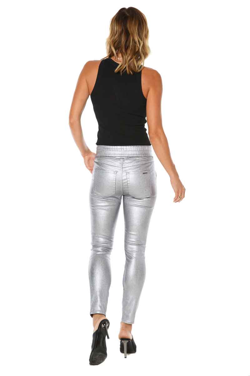 Unique Bargains Women's Party Sparkle Shiny High Waist Metallic Jogger Pants  - Walmart.com