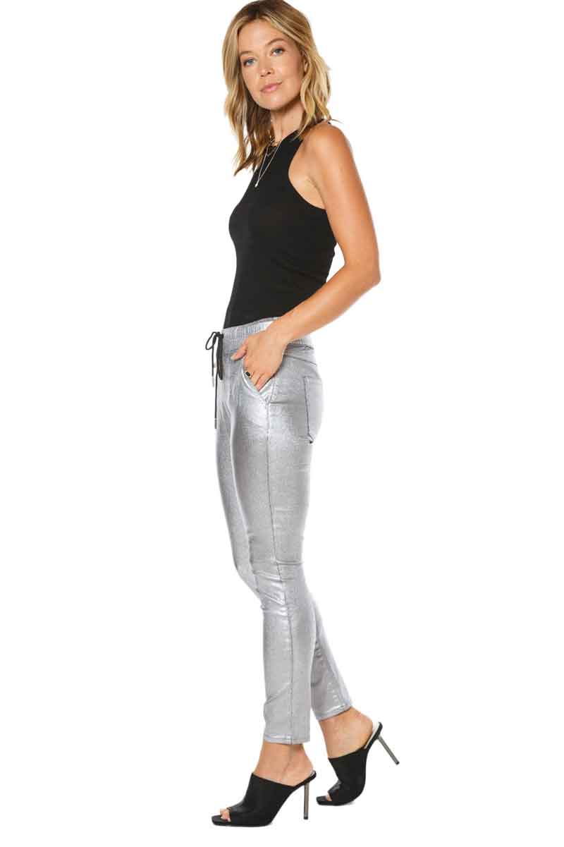 Juicy Couture Laguna Coated Metallic Pants silver side | MILK MONEY milkmoney.co | cute clothes for women. womens online clothing. trendy online clothing stores. womens casual clothing online. trendy clothes online. trendy women's clothing online. ladies online clothing stores. trendy women's clothing stores. cute female clothes.