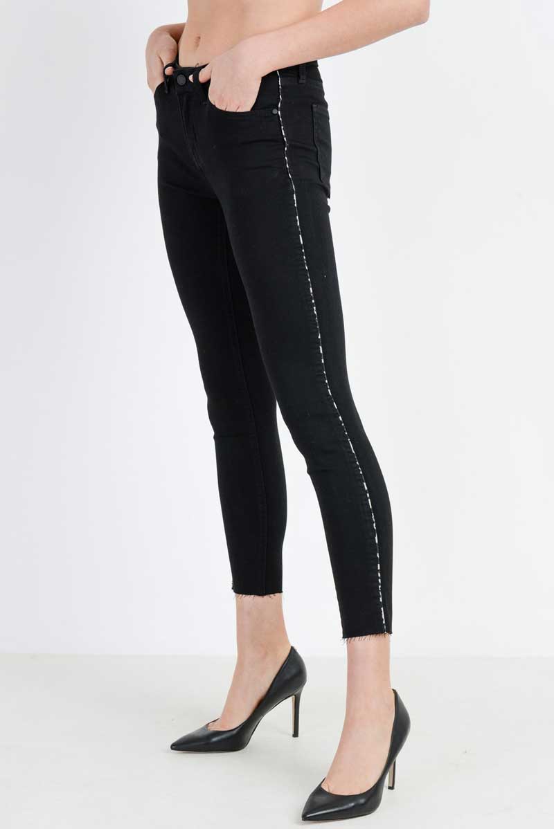 Just Black Denim Hi Rise Leopard Piping Skinny Jeans black side | MILK MONEY milkmoney.co | cute pants for women. cute trendy pants.