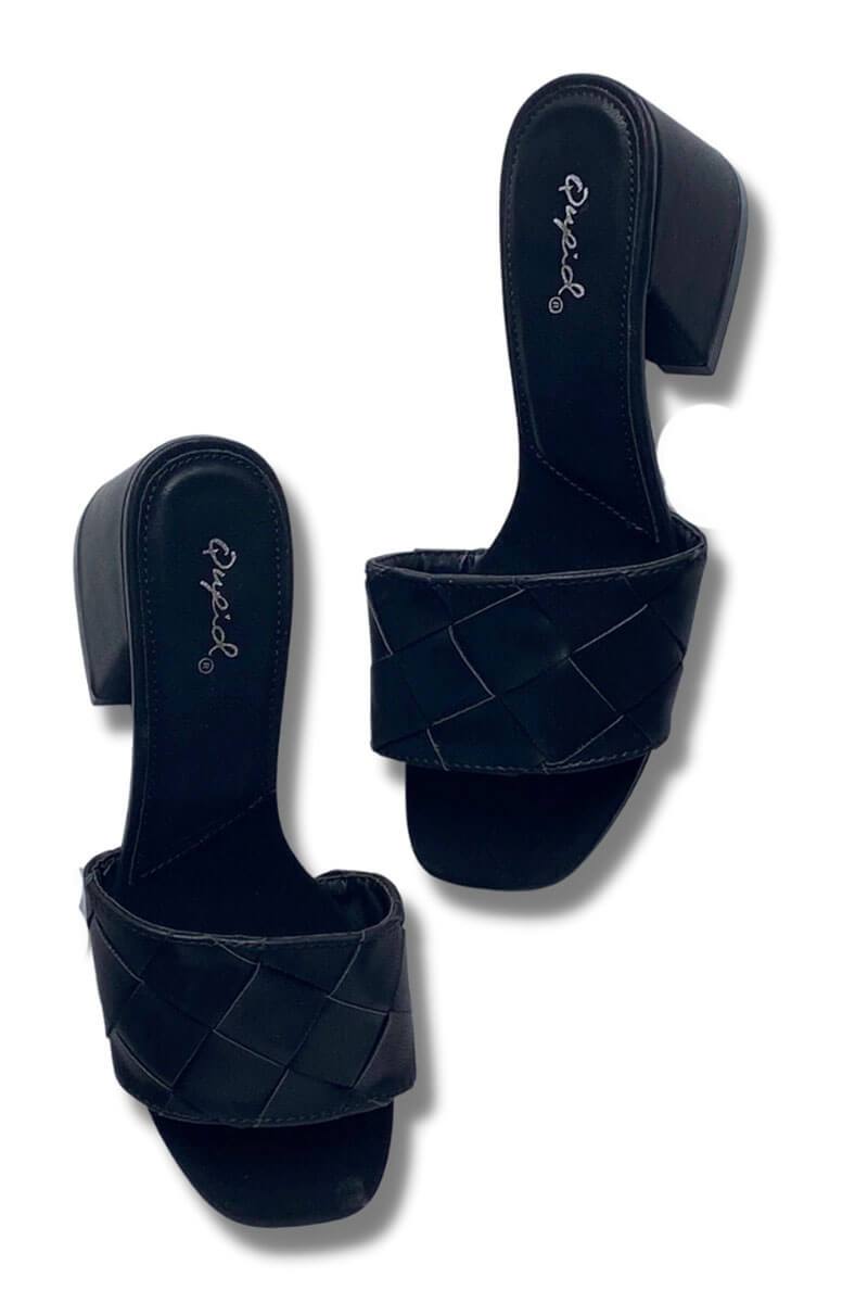 Katen Braided Satin Mules black front | MILK MONEY milkmoney.co | cute sandals for women. cute slides for women. trendy womens sandals. women sandals online. pretty sandals for women. cute slides womens.