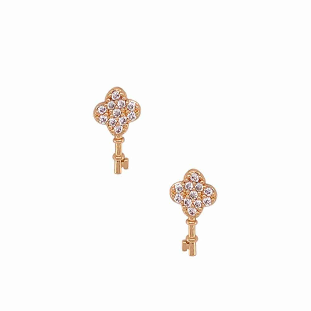 Key To My Heart Pave Stud Earrings gold front MILK MONEY