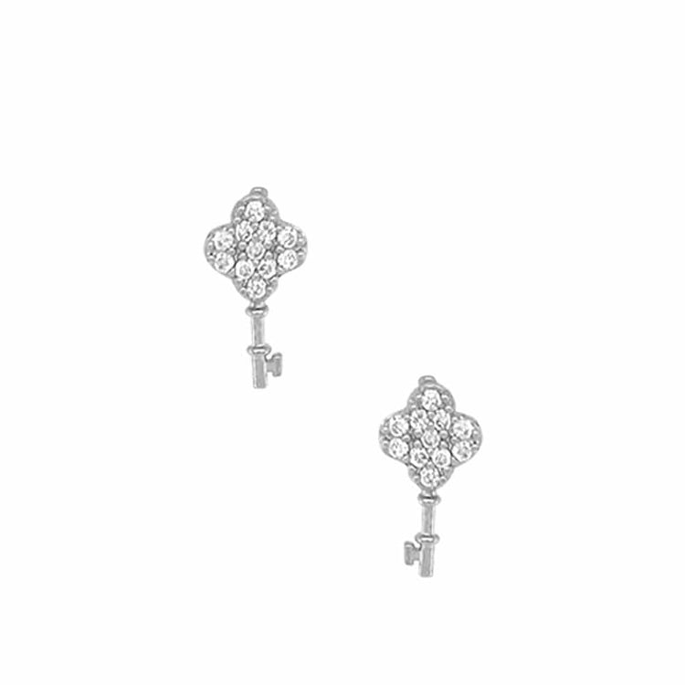 Key To My Heart Pave Stud Earrings silver front MILK MONEY