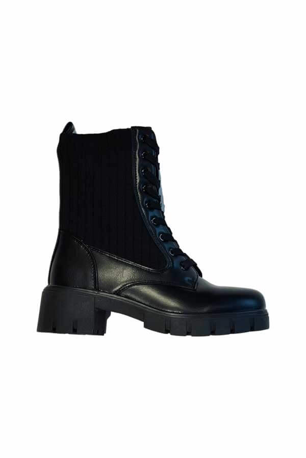 Knit Panel Combat Boot black side | MILK MONEY milkmoney.co | cute shoes for women. ladies shoes. nice shoes for women. ladies shoes online. ladies footwear. womens shoes and boots. pretty shoes for women. beautiful shoes for women.