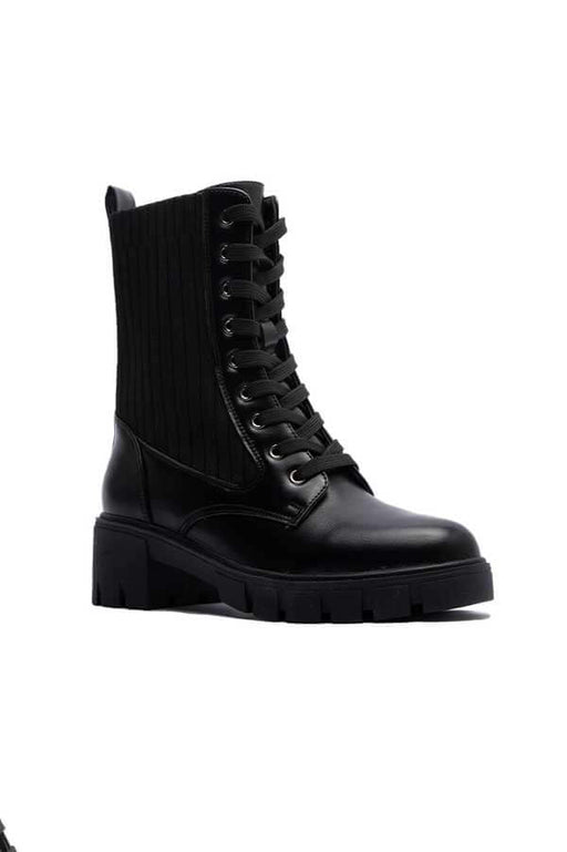 Knit Panel Combat Boot black side | MILK MONEY milkmoney.co | cute shoes for women. ladies shoes. nice shoes for women. ladies shoes online. ladies footwear. womens shoes and boots. pretty shoes for women. beautiful shoes for women.