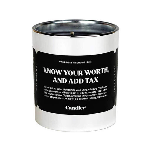 Know Your Worth Candle by Candier silver front | MILK MONEY milkmoney.co | soy wax candles. small candles. natural candles. organic candles. scented soy candles. concrete candle. hand poured candles. hand poured soy candles. cement candle. hand poured soy wax candles. scented hand poured candles. hand poured scented candles.