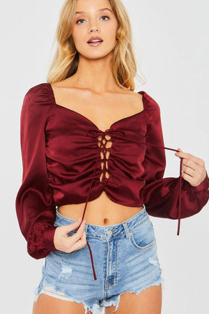 Lace Up Front Crop Top cherry front | MILK MONEY milkmoney.co | cute clothes for women. womens online clothing. trendy online clothing stores. womens casual clothing online. trendy clothes online. trendy women's clothing online. ladies online clothing stores. trendy women's clothing stores. cute female clothes.