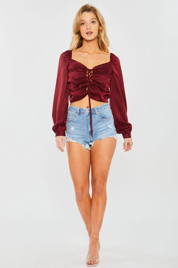 Lace Up Front Crop Top cherry front | MILK MONEY milkmoney.co | cute clothes for women. womens online clothing. trendy online clothing stores. womens casual clothing online. trendy clothes online. trendy women's clothing online. ladies online clothing stores. trendy women's clothing stores. cute female clothes.