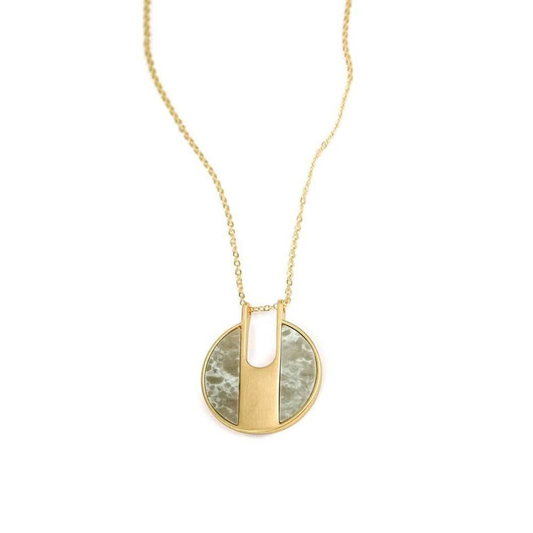 Lilly Stone Circle Necklace Grey Gold - MILK MONEY