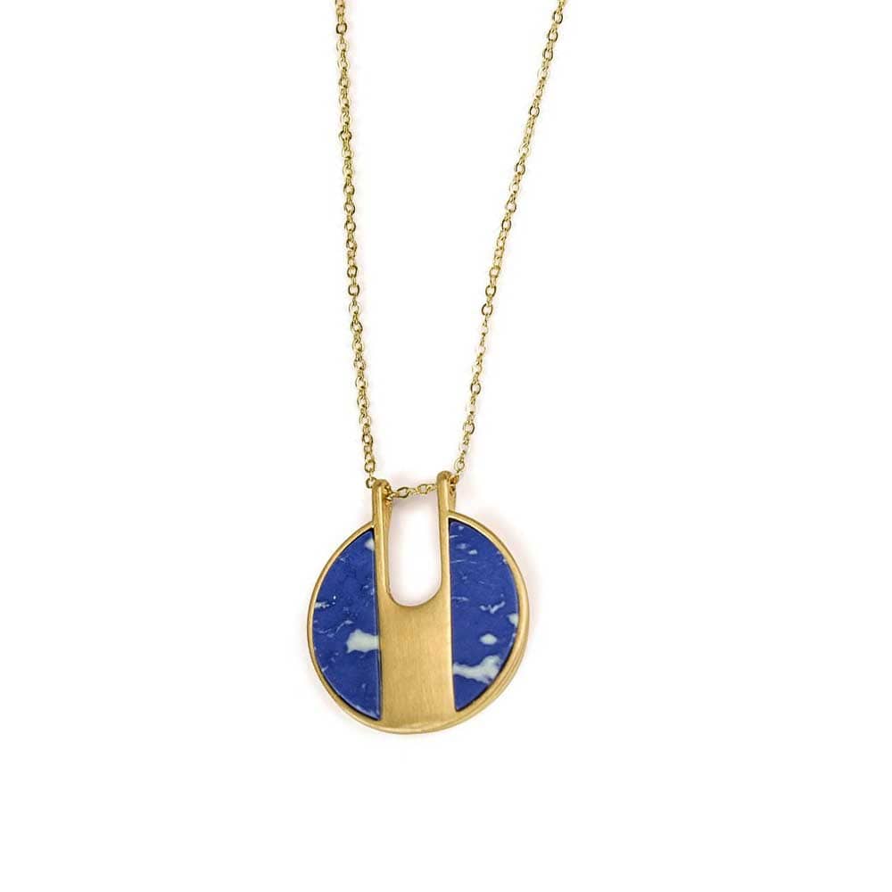 Lilly Stone Circle Necklace Blue Gold - MILK MONEY
