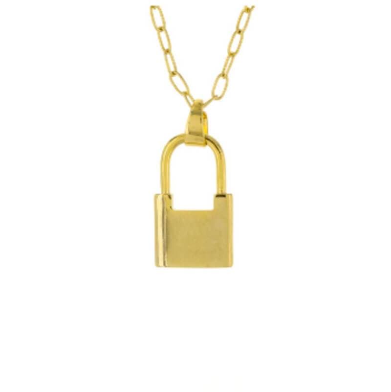 Lock Charm Necklace gold front MILK MONEY