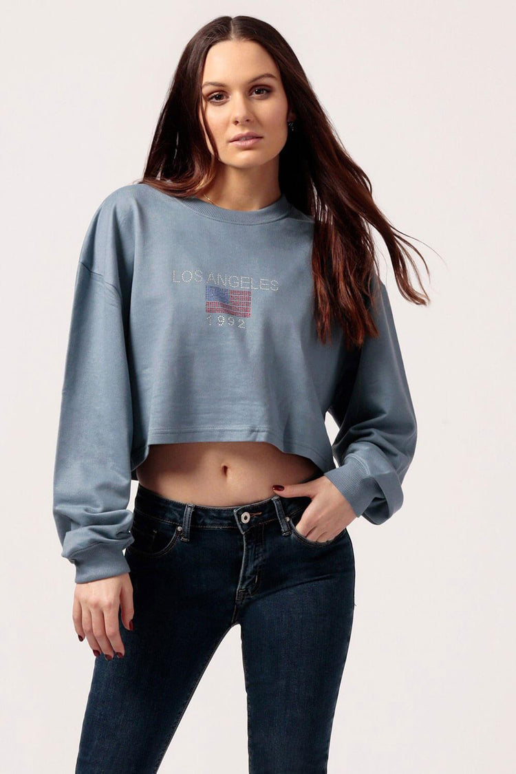MILK MONEY Women's Cropped LA Sweatshirt Blue