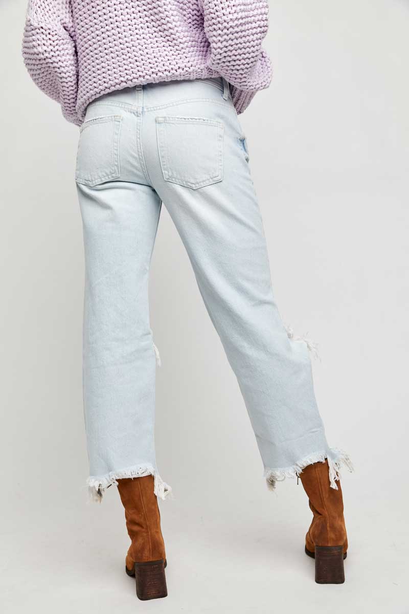 Maggie Mid Rise Straight Jeans by Free People lite blue back | MILK MONEY milkmoney.co | jeans for women. blue jeans for women. trendy jeans. denim jeans for women. cute jeans for women. womens denim.