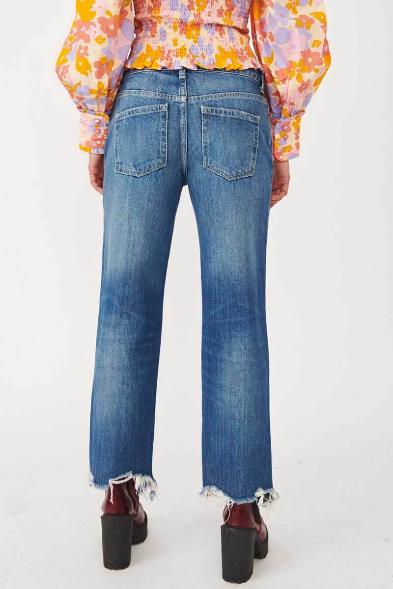 Maggie Mid Rise Straight-Leg Jean by Free People blue back  | MILK MONEY milkmoney.co | jeans for women. blue jeans for women. trendy jeans. denim jeans for women. cute jeans for women. free people clothing. boho chic clothing. bohemian fashion.