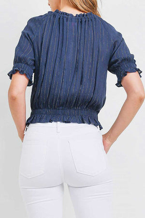 Metallic Stripe Bow Crop Top navy back  | MILK MONEY milkmoney.co | cute tops for women. trendy tops for women. cute blouses for women. stylish tops for women. pretty womens tops.