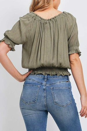 Metallic Stripe Bow Crop Top olive back | MILK MONEY milkmoney.co | cute tops for women. trendy tops for women. cute blouses for women. stylish tops for women. pretty womens tops.
