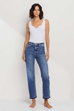 Mid Rise Slim Straight Jeans blue front | MILK MONEY milkmoney.co | cute clothes for women. womens online clothing. trendy online clothing stores. womens casual clothing online. trendy clothes online. trendy women's clothing online. ladies online clothing stores. trendy women's clothing stores. cute female clothes.