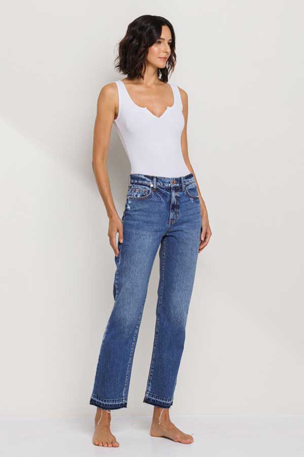 Mid Rise Slim Straight Jeans blue front | MILK MONEY milkmoney.co | cute clothes for women. womens online clothing. trendy online clothing stores. womens casual clothing online. trendy clothes online. trendy women's clothing online. ladies online clothing stores. trendy women's clothing stores. cute female clothes.