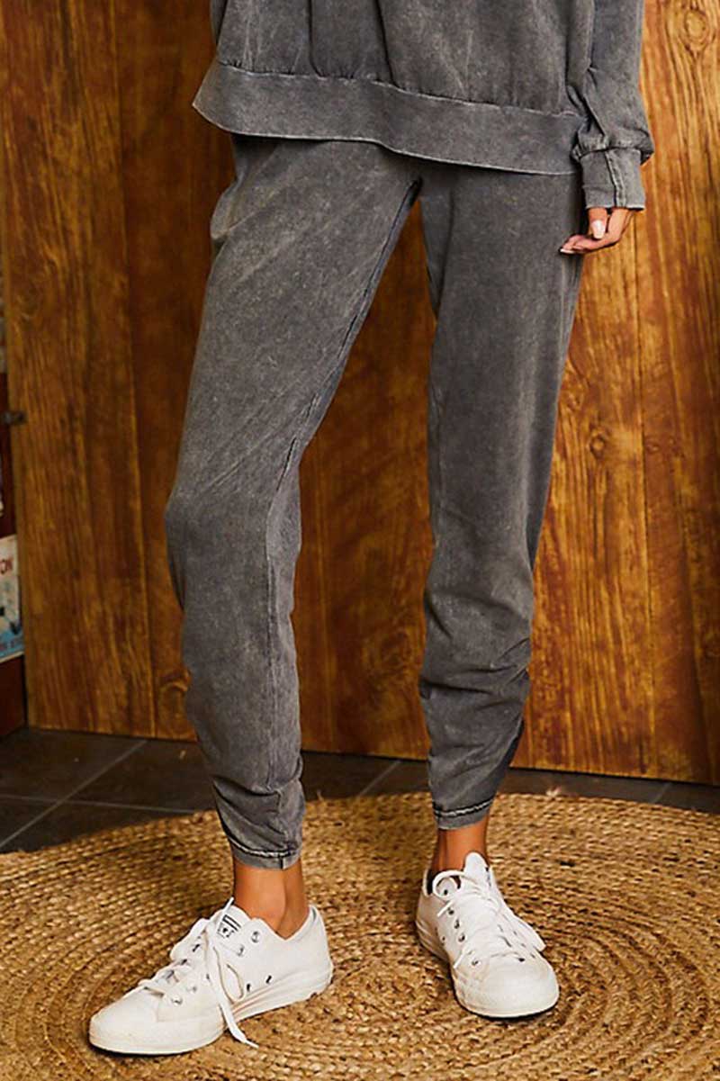Women's Mineral Washed Lounge Joggers charcoal front | MILK MONEY | milkmoney.co