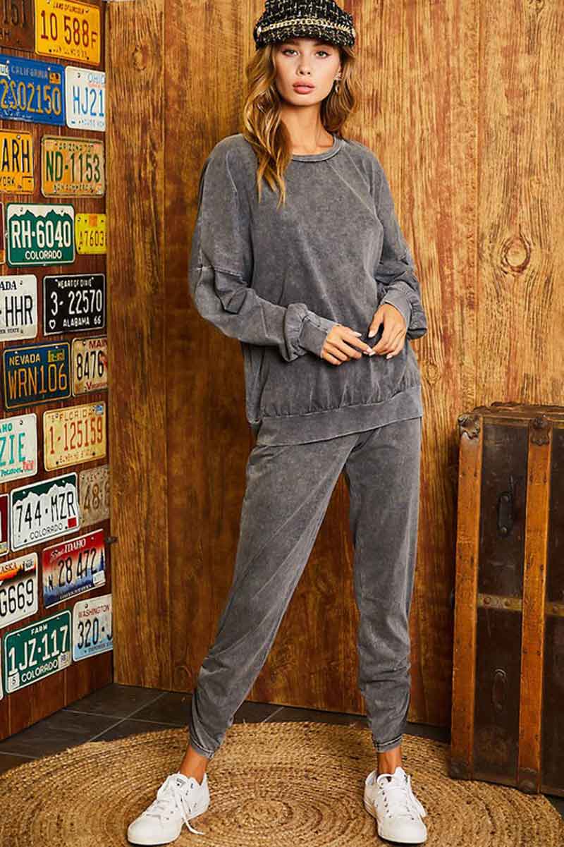 Women's Mineral Washed Lounge Joggers charcoal set | MILK MONEY | milkmoney.co