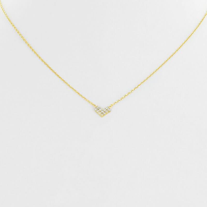 Mini Pave Heart Charm Necklace gold front MILK MONEY