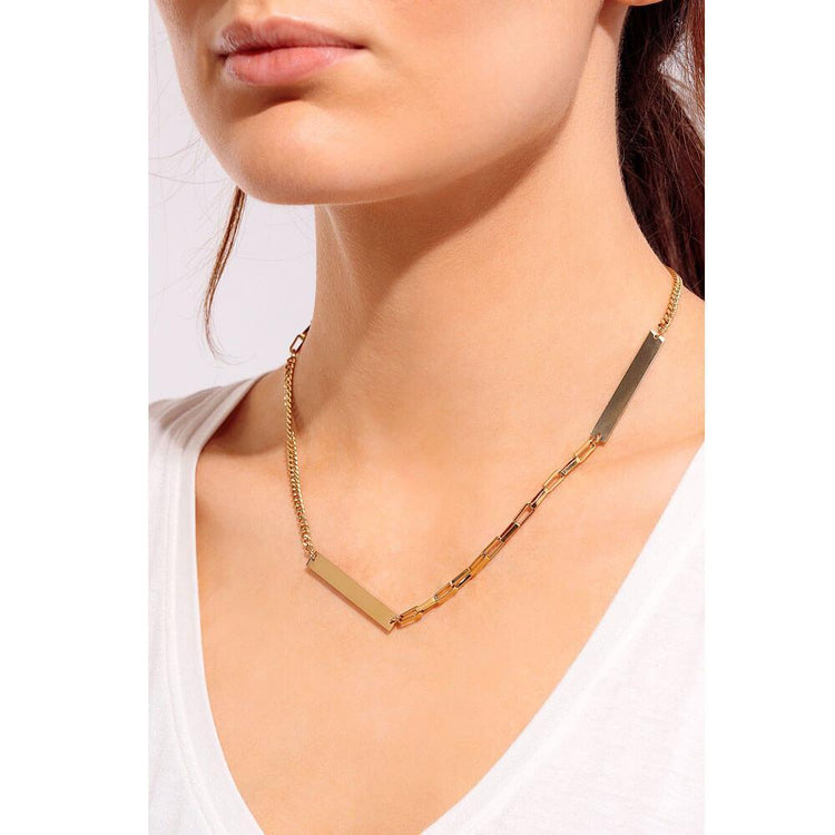 Mixed Chain Layering Necklace Gold Model - MILK MONEY