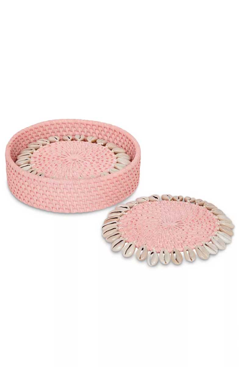 Mode Living Capiz Coasters Set with Gift Box pink 
