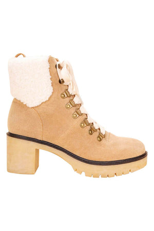 Monroe Shearling Military Bootie brown side | MILK MONEY milkmoney.co | cute shoes for women. ladies shoes. nice shoes for women. ladies shoes online. ladies footwear. womens shoes and boots. pretty shoes for women. beautiful shoes for women.