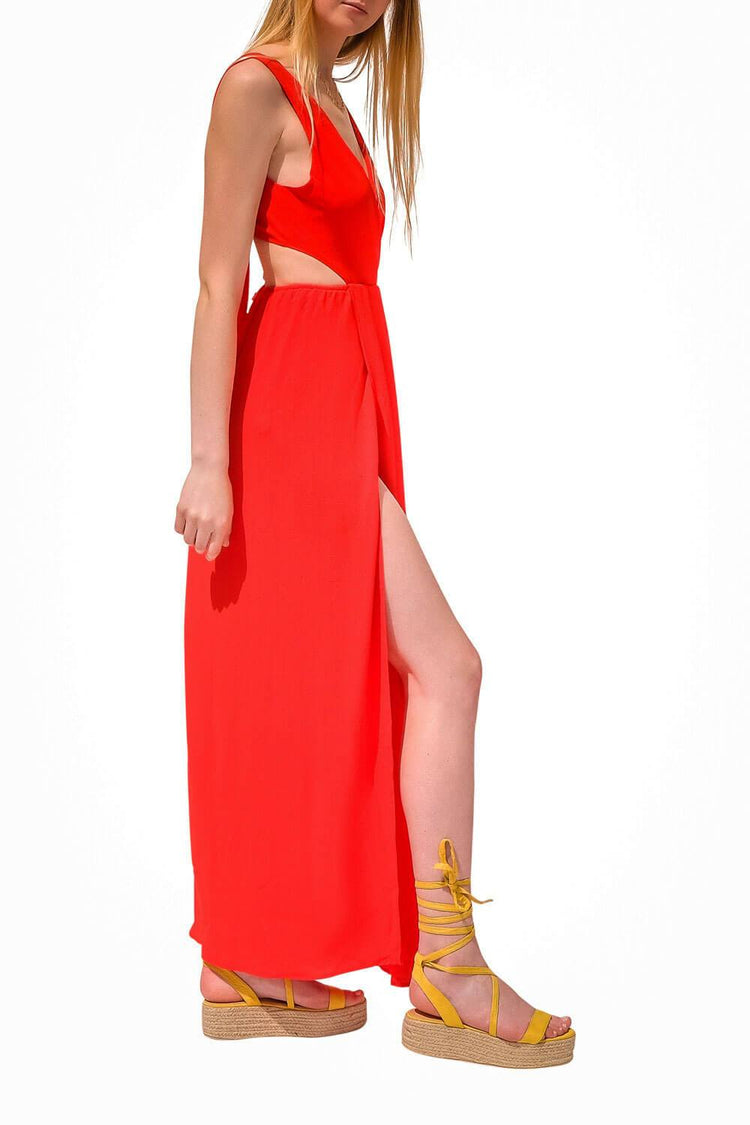 Night Out Cut Out Dress Red side - MILK MONEY
