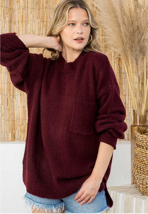 Oversized Crew Neck Sweater burgundy front | MILK MONEY milkmoney.co | cute sweaters for women. cute knit sweaters. cute pullover sweaters