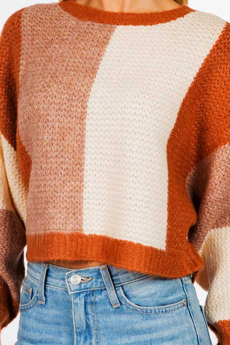 Oversized Plaid Cropped Pullover rust front | MILK MONEY milkmoney.co | cute sweaters for women. cute knit sweaters. cute pullover sweaters