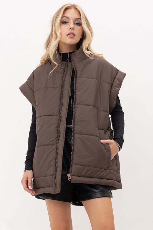 Oversized Puffer Vest brown front | MILK MONEY milkmoney.co | cute jackets for women. cute coats. cool jackets for women. stylish jackets for women. trendy jackets for women. trendy womens coats.